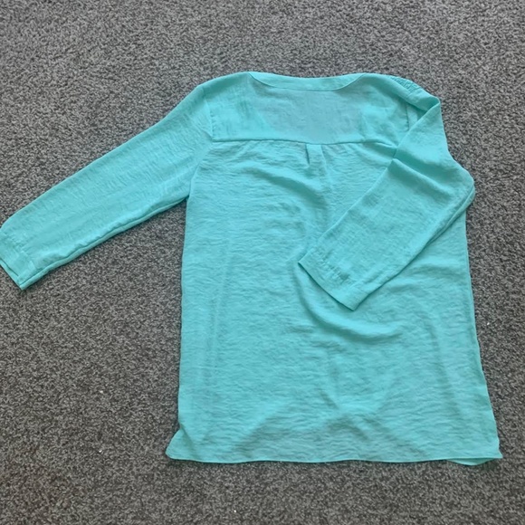 Women's Teal 3/4 Sleeve Dress Top - Picture 4 of 7